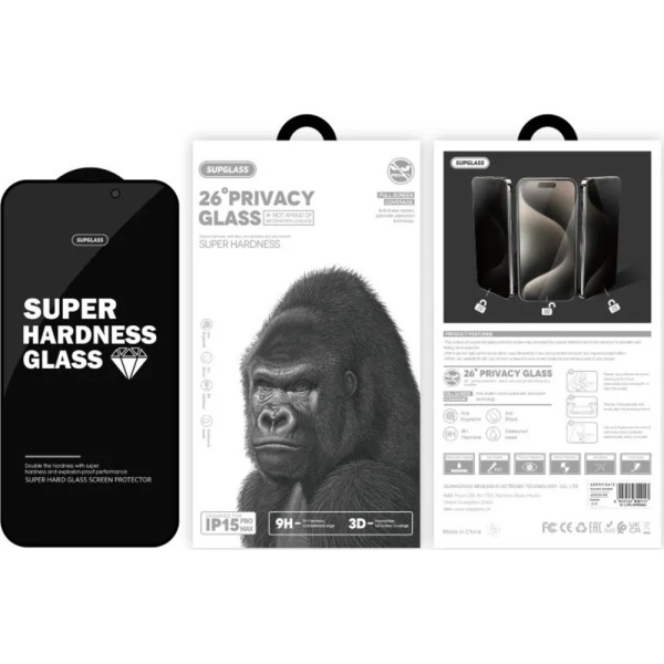Защитное стекло Supglass для Apple iPhone 15 Антишпион 1